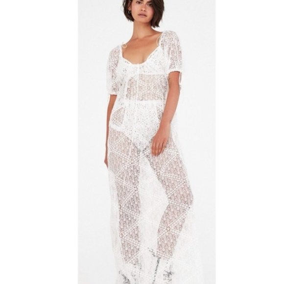 NEW FOR LOVE & LEMONS PORTALA SHEER WHITE LACE MAXI DRESS SIZE S - Picture 2 of 14